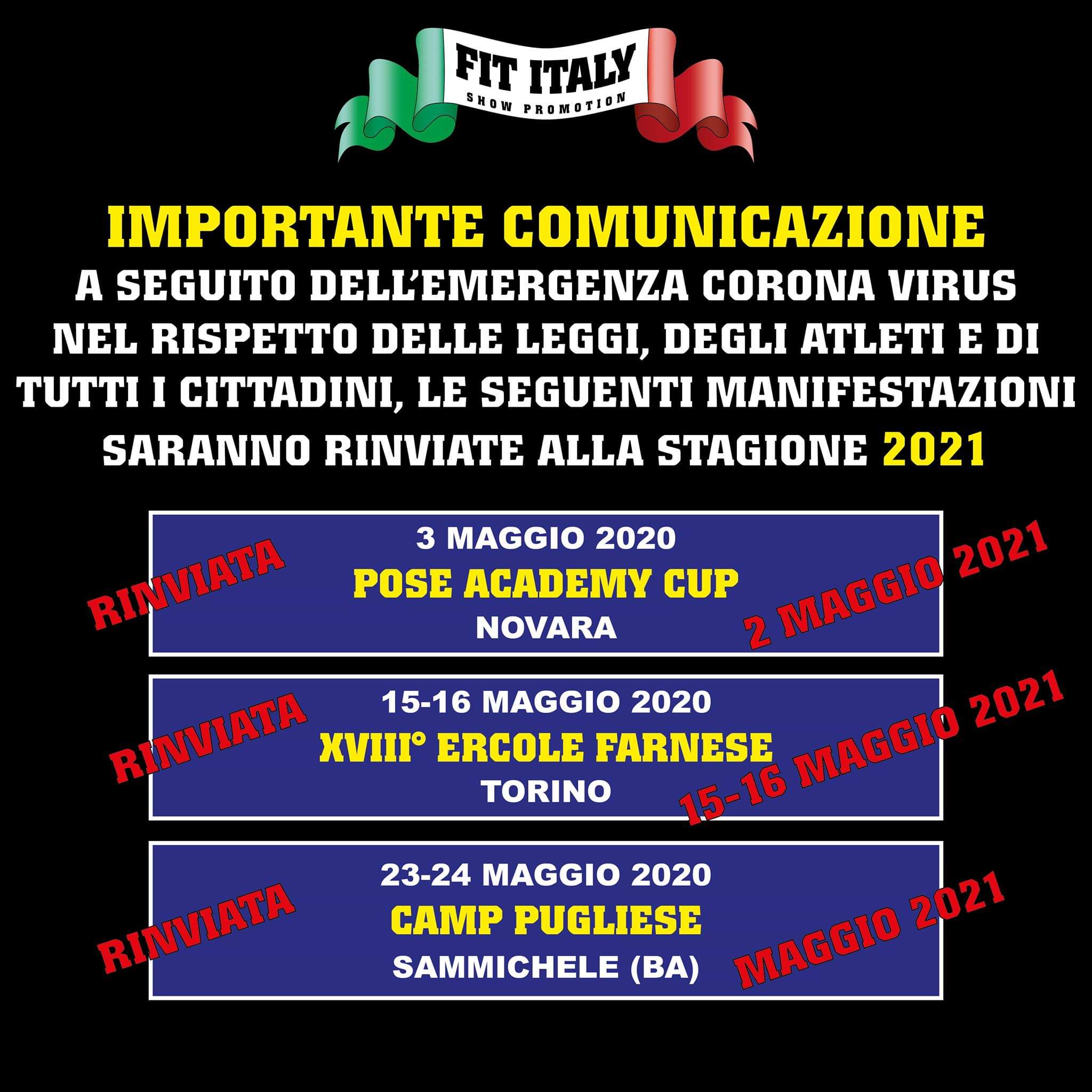 ifbb italia eventi cancellati 2020