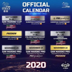 CALENDARIO GARE IFBB PRO LEAGUE ITALY – AGGIORNATO AL 24 MAGGIO 2020 –