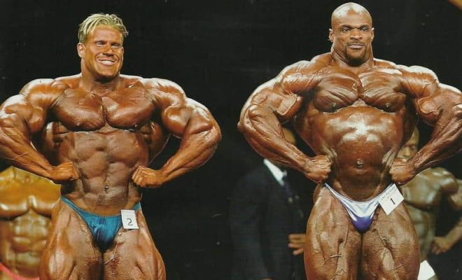 jay cutler vs ronnie coleman sul palco del mister olympia 2001 apertura dorsali frontali