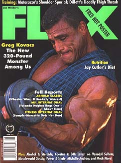 Greg Kovacs sulla cover di flex magazine di luglio 1997