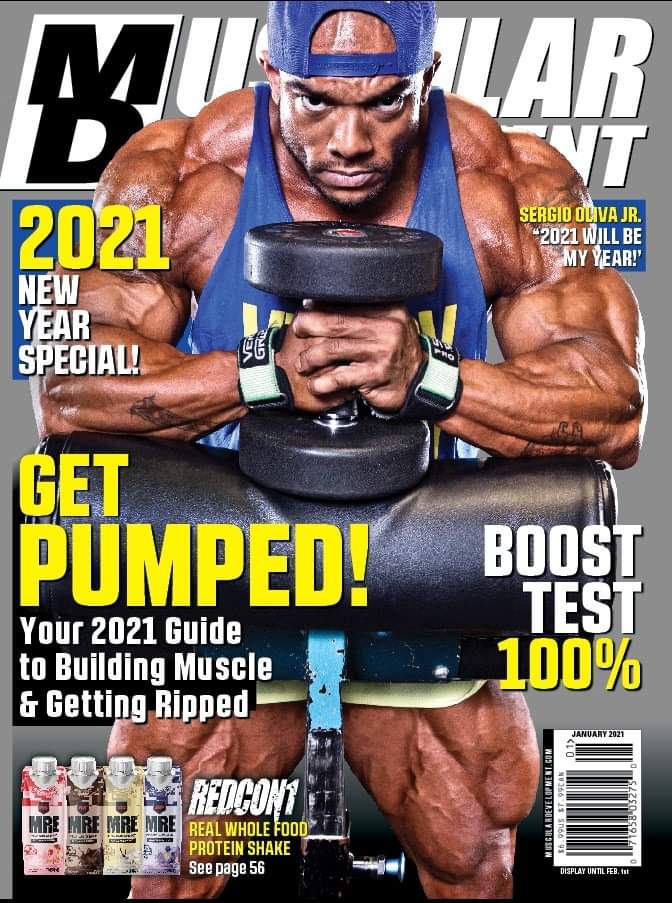 sergio oliva jr sulla cover della rivista muscular develoment di gennaio 2021