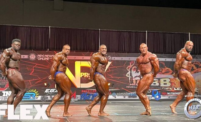 2021 indy pro ifbb pregara Morgan Aste VS Blessing Awodibu VS Mokhammed El Eman VS Dorian Haywood VS Justin Rodruigez posa di tricipiti di lato