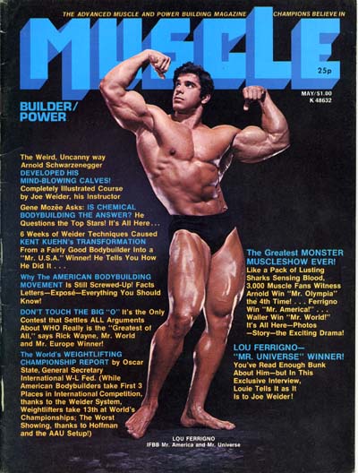 lou ferrigno sulla cover della rivista muscle builder maggio 1974