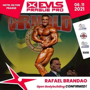 Rafael Brandao sulla cover della locandina dell'EVLS PRAGUE PRO IFBB 2021