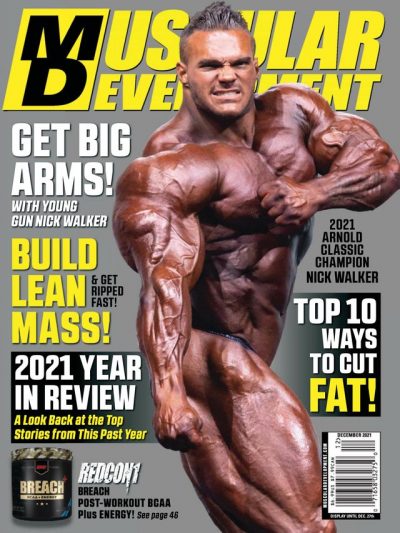 nick walker sulla cover della rivista muscular development di dicembre 2021
