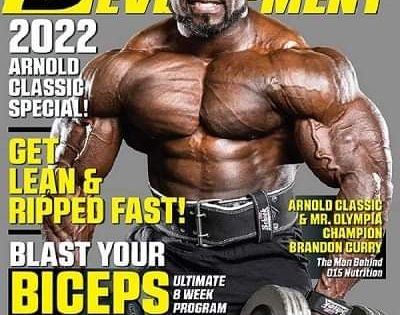 brandon curry sulla cover della rivista muscular development di marzo 2022