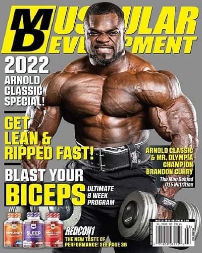 brandon curry sulla cover della rivista muscular development di marzo 2022
