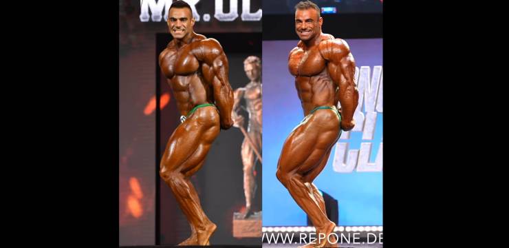 rafael brandao 2022 mr OLYMPIA vs 2024 ARNOLD classic posa di tricipiti di lati